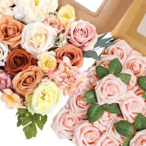 imageAmyHomie Champagne Artificial Flowers Combo and Blush Rose 50pcs Real Looking Fake Roses wStem for DIY Wedding Bouquets Centerpieces Arrangements Party Baby Shower Home Decorations