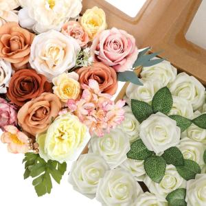 imageAmyHomie Champagne Artificial Flowers Combo and Ivory Rose 25pcs Real Looking Fake Roses wStem for DIY Wedding Bouquets Centerpieces Arrangements Party Baby Shower Home Decorations