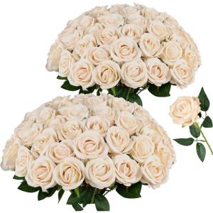 image:imageAmyHomie 48 PCS Black Roses Velvet Realistic Artificial Flowers with Bendable Stems for Wedding Bouquets Baby Shower Party Home Decor Fake Flowers Gifts for Valentines Mothers Day Womens DayChampagne